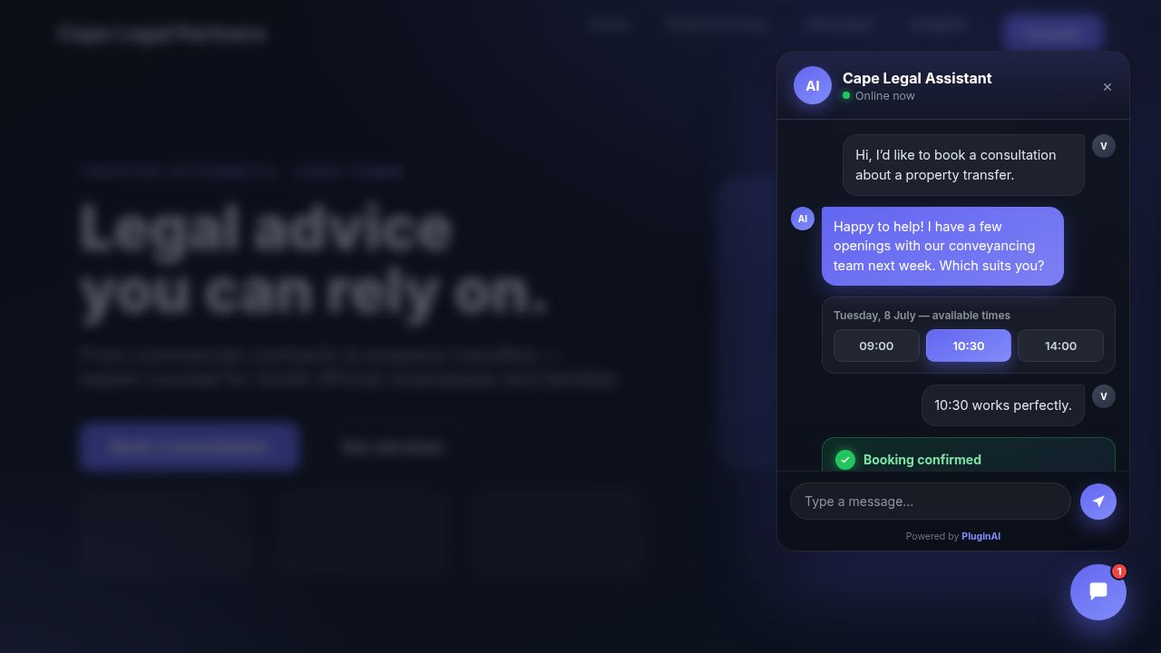Live AI chat widget on a website mockup