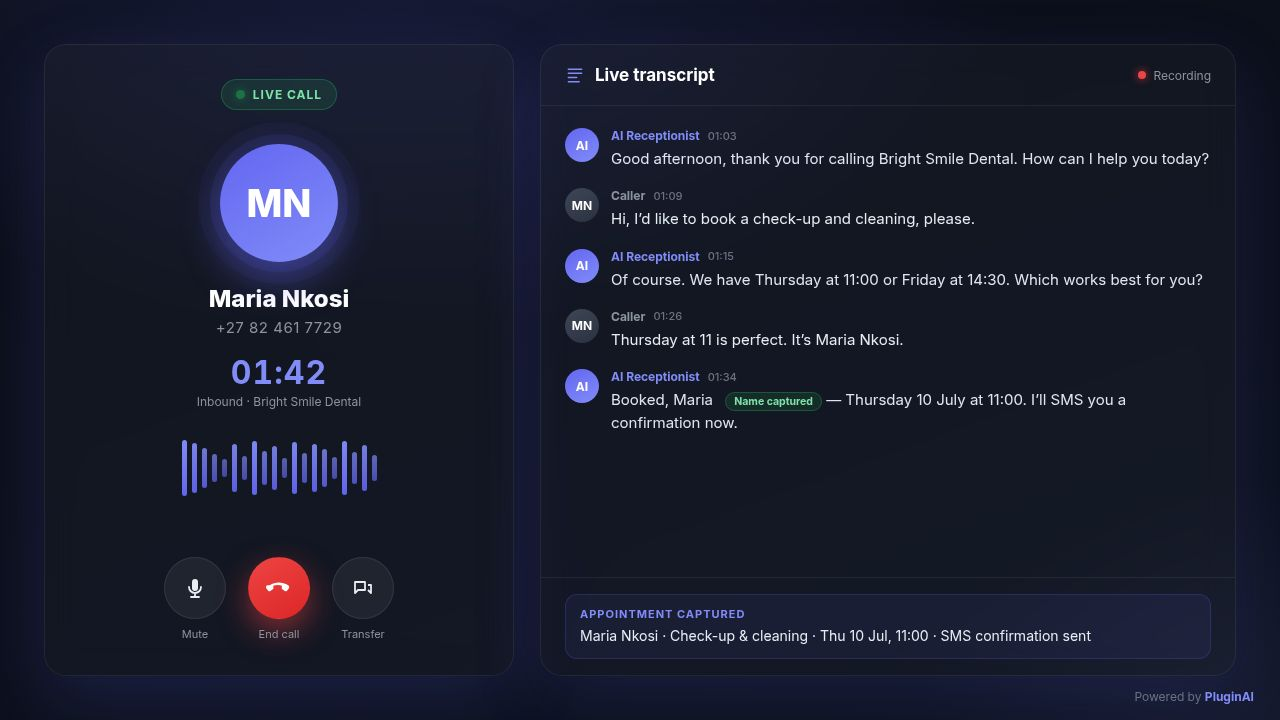 AI receptionist concept — glowing voice orb with sound waves